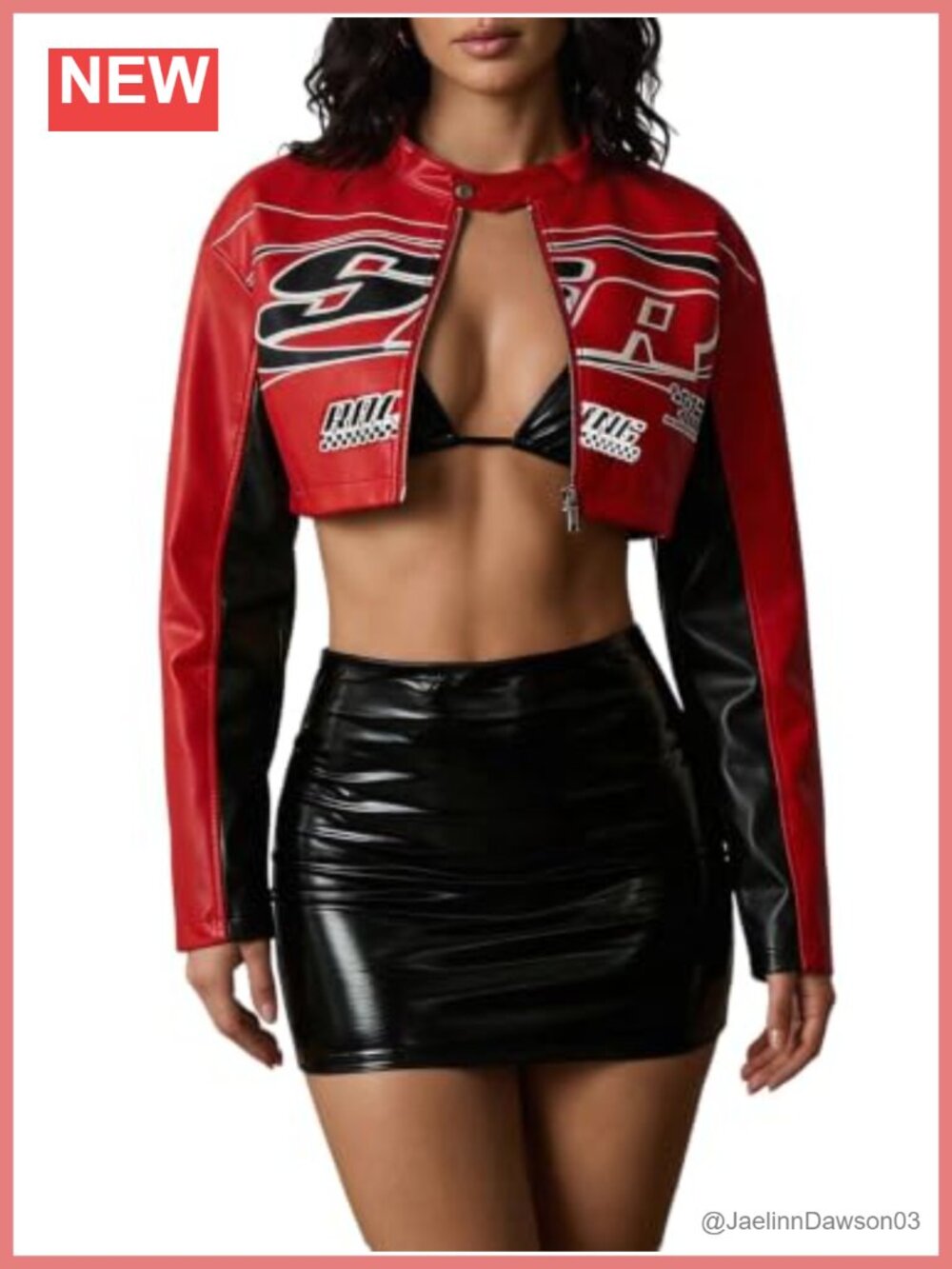 Women's Leather Cropped Jacket Motorcycle Varsity Racer